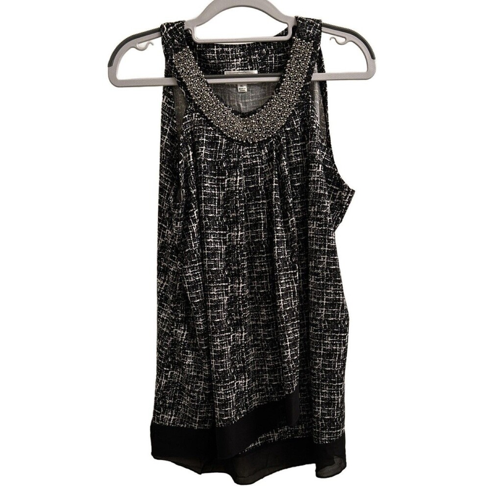 Eve & Maddie Beaded Tank Top Sleeveless Blouse Black XL